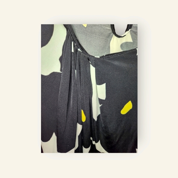 Worthington Ruched Front Black/Yellow/White Sleeveless Blouse Large - Picture 3 of 4